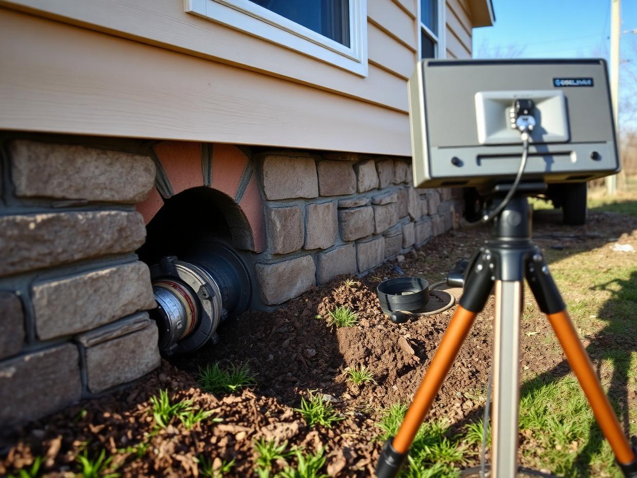 Sewer Camera Inspection job in Hurley, NY — Sewer camera fed into a cleanout beside a house foundation