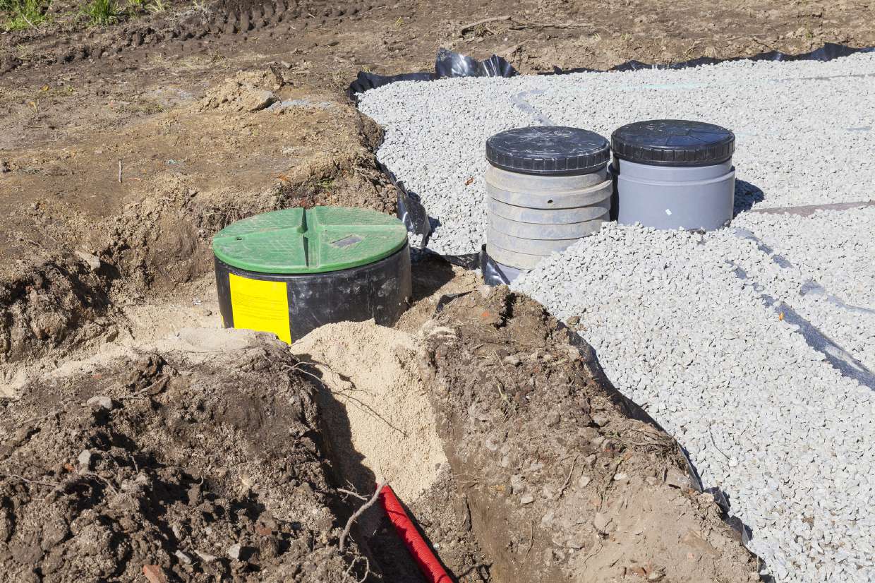 Septic Tank & Leach Field Locating/Mapping in Kingston, NY — New septic tanks set in a gravel bed during installation