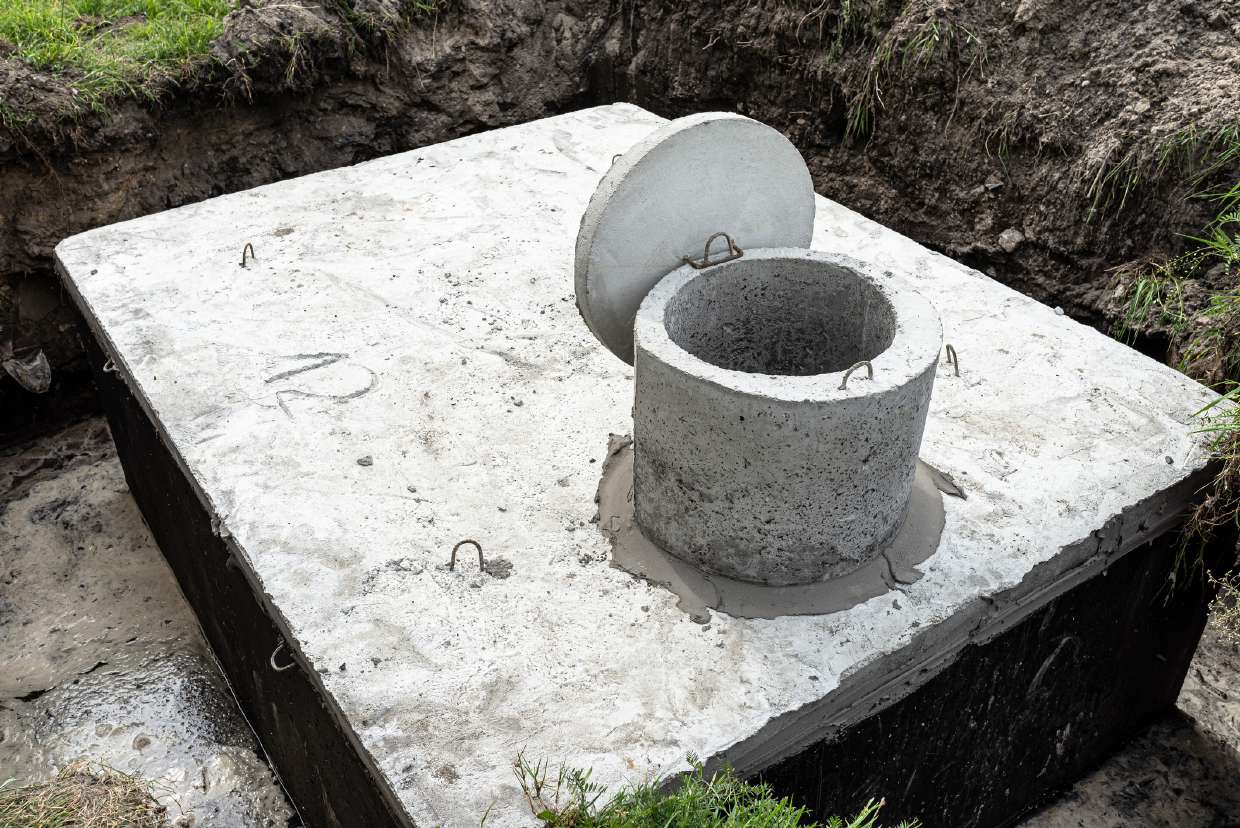 Concrete pad and riser ring for a new septic tank