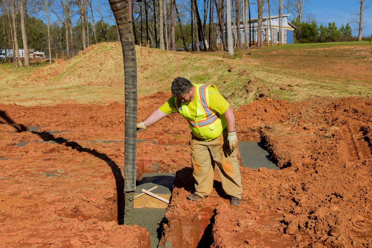Tank & Leach Field Locating project in New Paltz, NY — Hose run into a fresh septic excavation