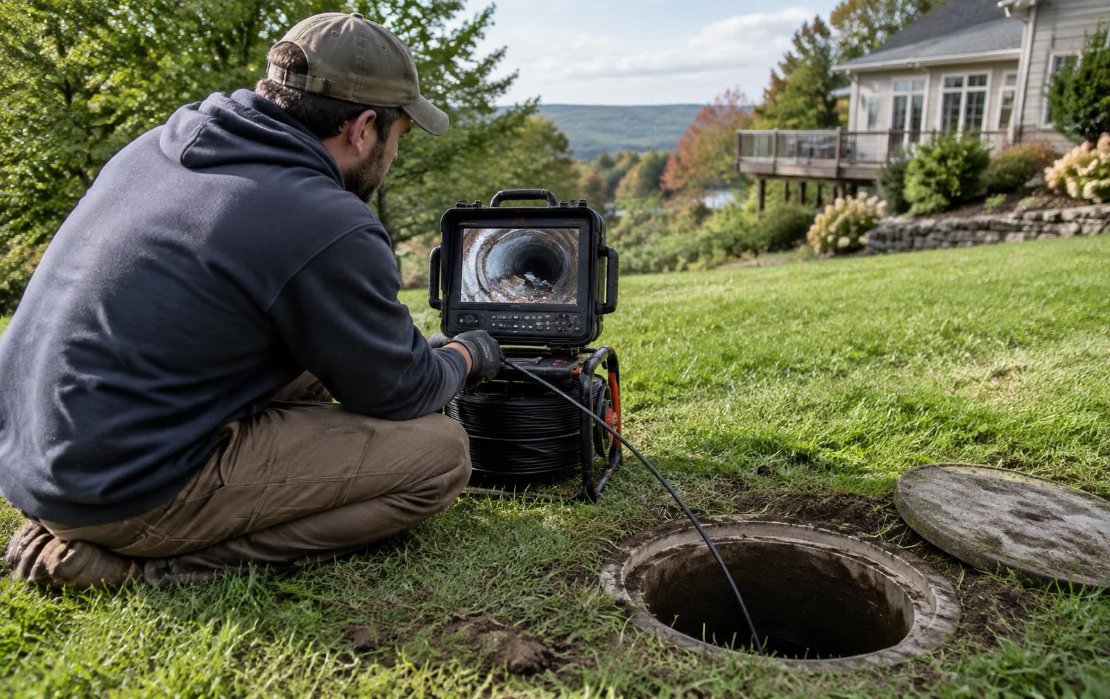 A camera inspection confirms the exact problem underground before any repair begins.